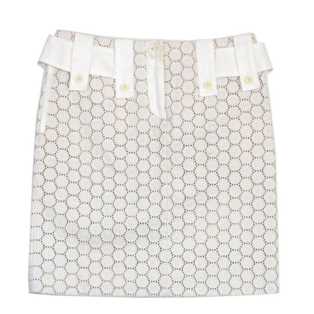 Chloe Cream Eyelet Overlay Silk & Cotton Skirt Sz 6